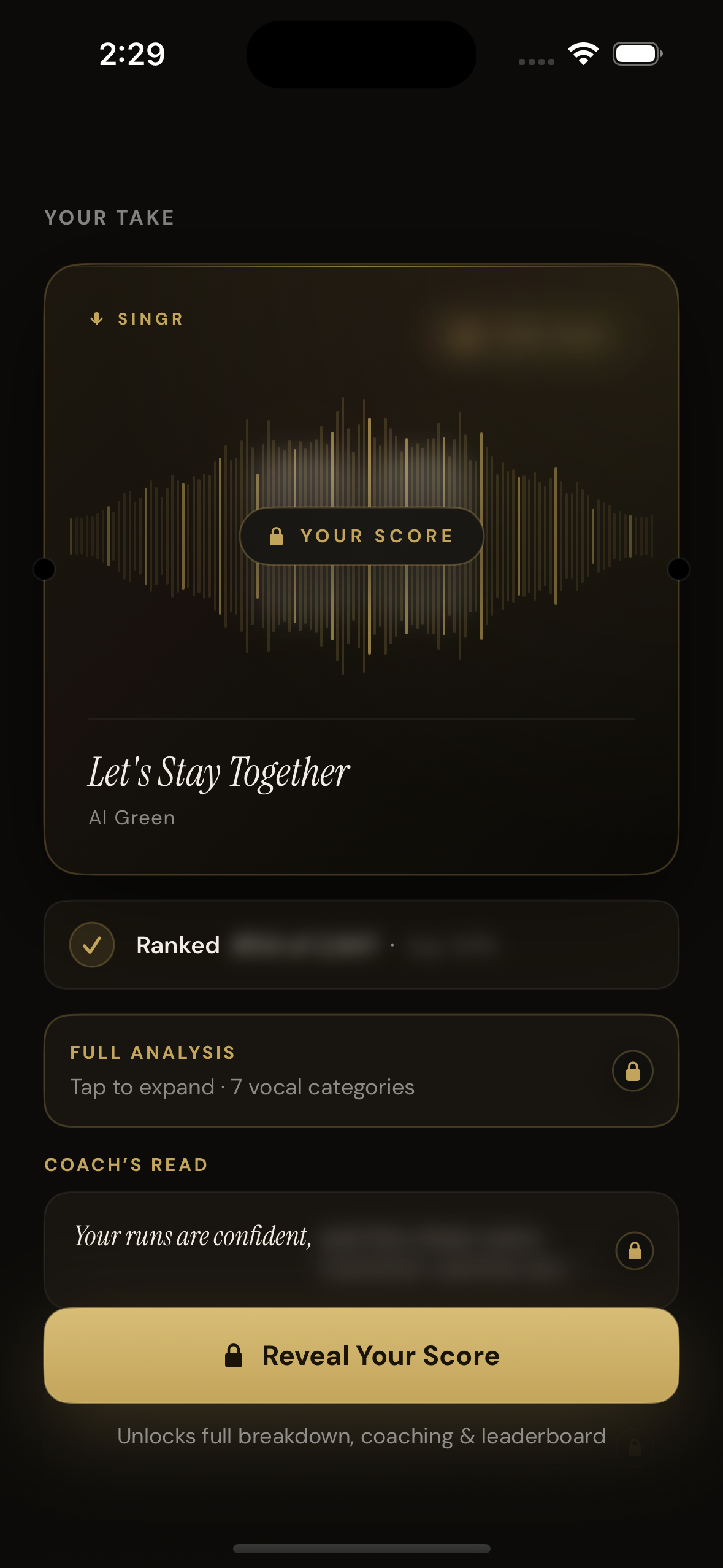 Locked Singr scorecard preview