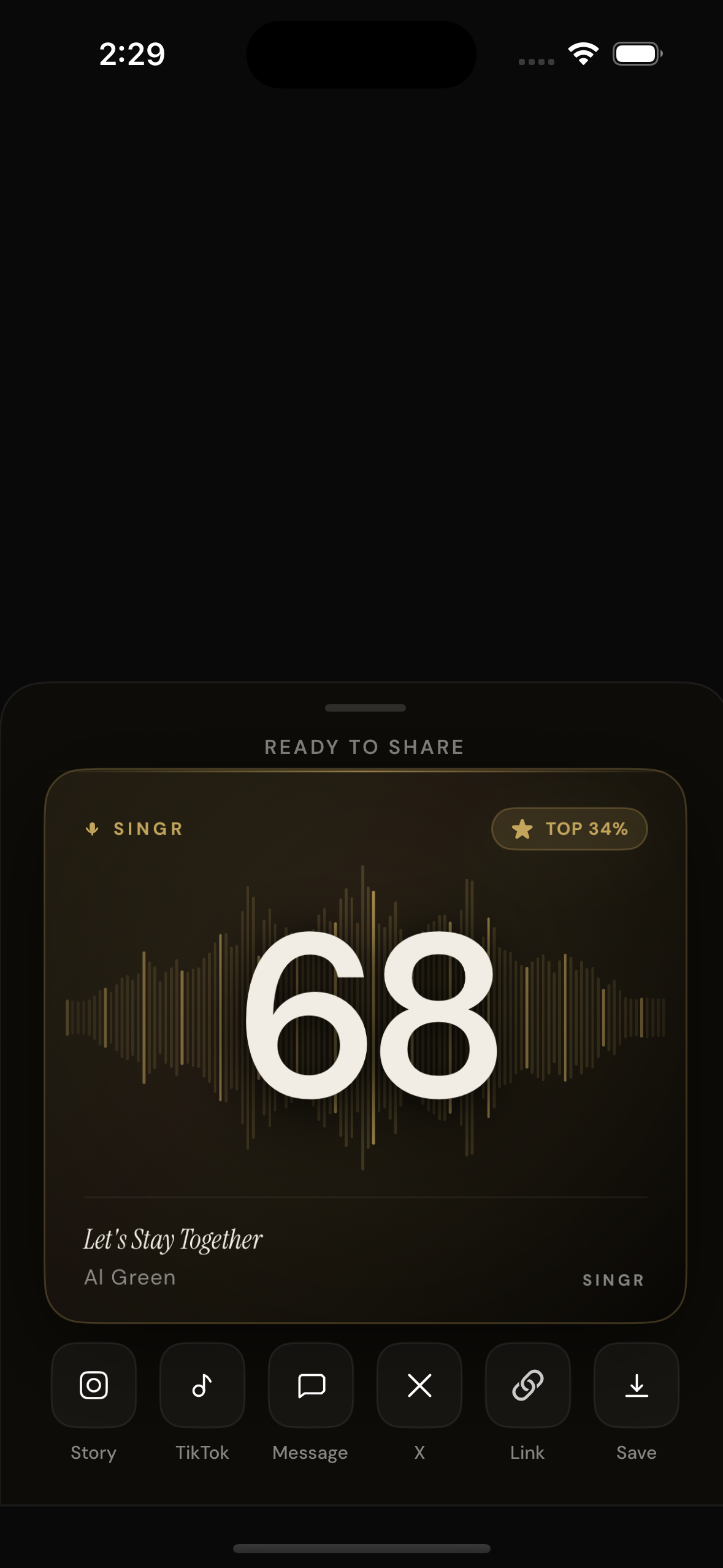 Singr share scorecard screen